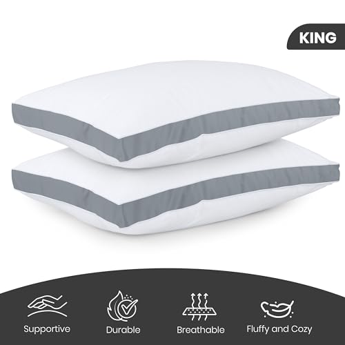 King Size Grey Cooling Bed Pillows, Set of 2, Hotel-Quality